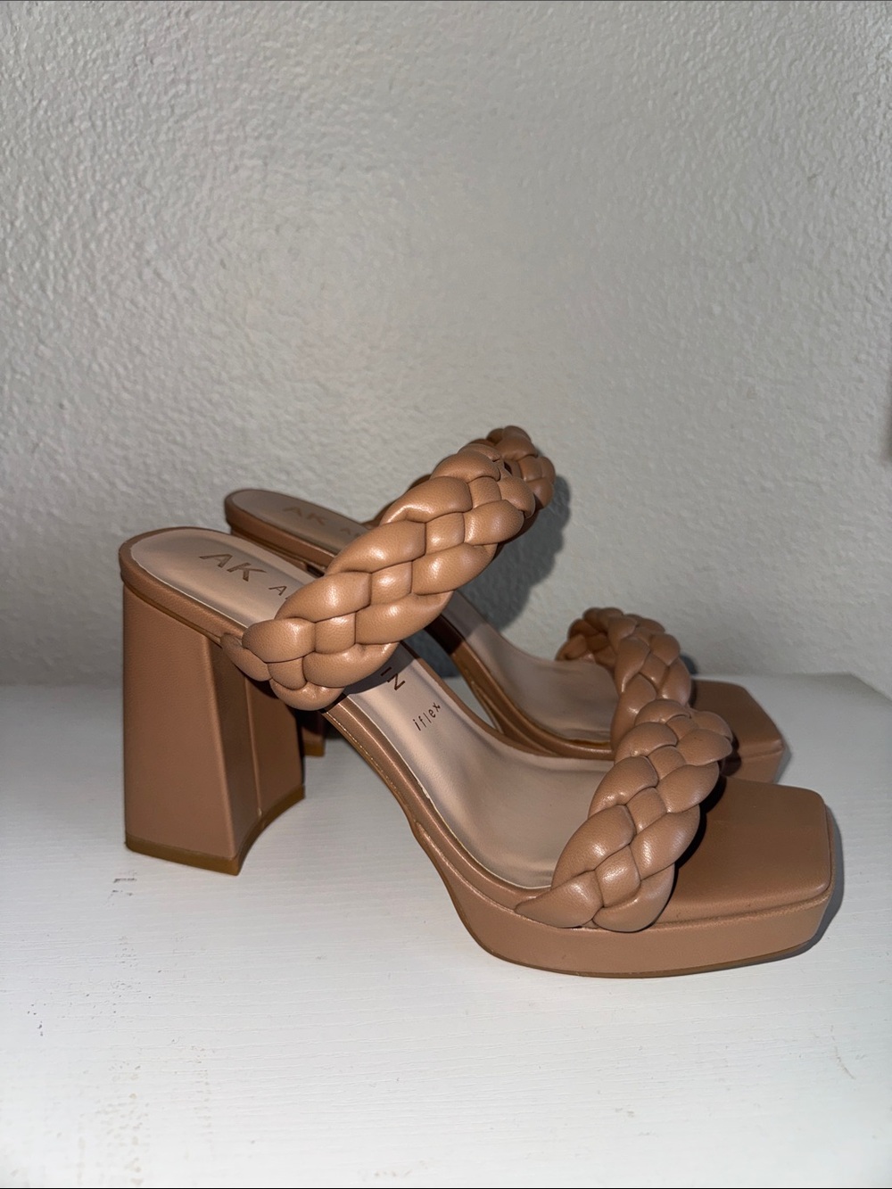 Anne Klein Braided Dual-Strap Block Heel Sandal - Tan